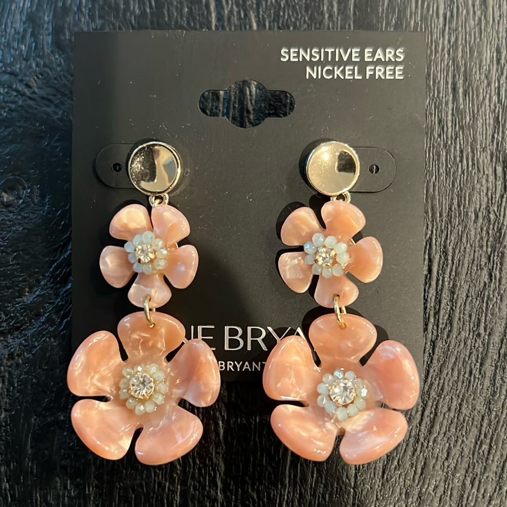 Pink w/Diamond Features Floral Design Earrings by Lane Bryant